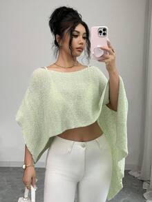 Elenzga Spring/Summer New Asymmetric Casual Commuting Pullover Sweater For Women - Green - View 4