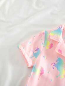 Conjunto de pantalones cortos y blusa de manga corta con estampado de lazos rosa para niña, ropa de estar en casa ignífuga - Multicolor - Ver 8