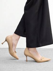 CUCCOO BIZCHIC Tacones de oficina de tacón de aguja con hebilla decorativa para uso diario y de negocios, de color albaricoque, para mujer - Albaricoque - Ver 5