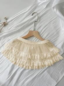 Dazy Kids Young Girl Summer Fashion Casual Vacation Daily Commute Contrast Lace Sheer Mesh A-Line Skirt - Beige - View 2