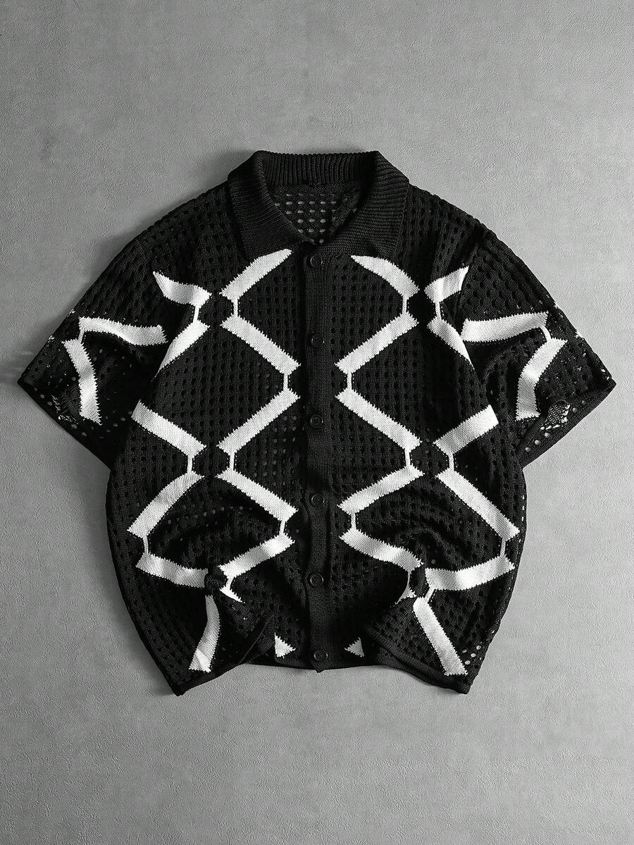 ROMWE MEN Men's Turndown Collar Vacation Knitted Sweater - Multicolor - View 1