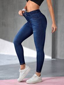 Flexra Women's Casual Washed High Waist Slim Fit Jeans - Blue - View 3