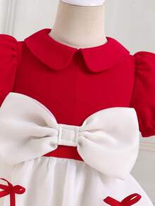 Glamorique Kids 女童针织柔软撞色网纱优雅蓬蓬裙，适合日常穿着 - 紅色 - 查看 4