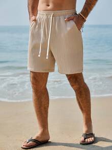 VENTUSAIL Men's Solid Color Minimalist Casual Crinkle Shorts Men Shorts Vacation Beach Clothes For Men White Cream - Beige - View 5