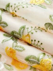 ZEYLAH 对比色网眼花卉刺绣飘逸短裙，长裙，情人节，春夏 - 彩色 - 查看 8