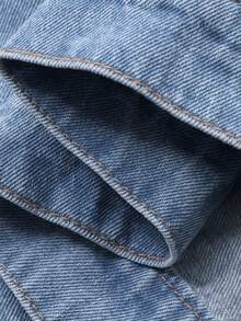 DAZY Áo denim nữ cổ ve áo, không tay, dáng rộng, thường ngày - Rửa trung bình - Xem 7