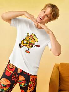 Pijama superior con estampado digital de dibujos animados lindos para hombres - Multicolor - Ver 4