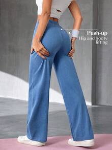 Flexra Women's Casual Washed High Waist Straight Leg Jeans - Blue - View 7