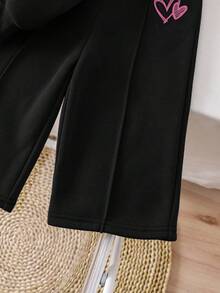 SHEIN 两件套女婴可爱百搭休闲腰带抓握面料保暖个性化时尚刺绣字母套头拉链卫衣裤子两件套舒适休闲百搭时尚日常适合室内、室外、日常、运动、玩耍、派对度假、节日适合秋冬季圣诞节 - 黑色 - 查看 6