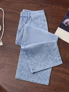 GlowEve Women's Pocket Button Casual Versatile Daily Wear Wide Leg Jeans - Blue - View 9