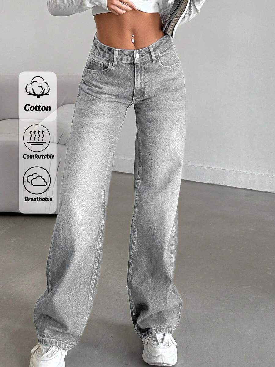 SHEIN LOW RISE STRAIGHT CYT WOMEN BLUE JEAN - Grey - View 1