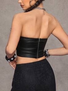 Jeanoix Y2K Women's Solid Color Fashionable Cropped Summer Tube Top - Black - View 2