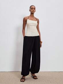 ATUI Studio Top de cuello halter con cuentas color albaricoque para mujer - Blanco - Ver 5