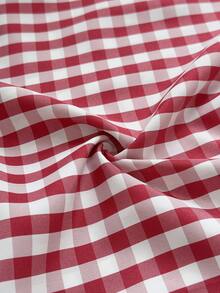 Maweii Plus Size Plaid Pleated Long Skirt, Summer Fall - Red and White - View 7