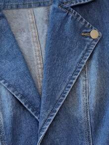 GlowEve 女士休闲翻领单排扣牛仔夹克，日常百搭 - 藍色 - 查看 7