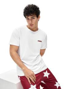 SHEIN Men's Casual Star Print Short Sleeve T-Shirt And Pants Loungewear Set - Red and White - View 3