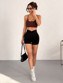 Hanevo Women's Comfortable Breathable Solid Color Casual Summer Shorts - Black - View 3