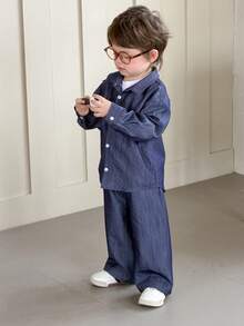 DAZY 男童韩版宽松牛仔套装，夏季 - 藍色 - 查看 3