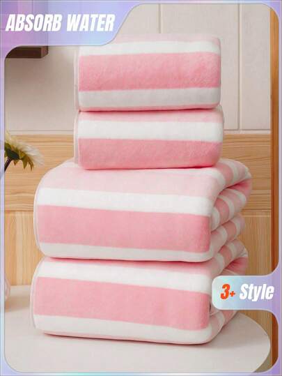 SHEIN 1/3/8pcs Coral Fleece Super Fine Fiber Non-Shedding Bath Towel/Face Towel, Soft Absorbent Striped Bathroom Towel, Suitable For Bathroom, Pool, Beach Back To School For Beauty Salon Home Bathroom