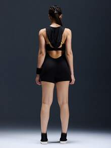 Powerista Women's Fashionable Backless Sleeveless Hooded Jumpsuit, Summer - Black - View 5