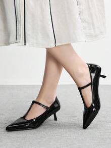 CUCCOO BIZCHIC 女士方头水钻踝带凉鞋，圣诞节必备 - 黑色 - 查看 2