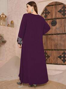 Al Najma Abito vintage elegante con stampa e patchwork, taglie comode - Viola - Visualizzare 2