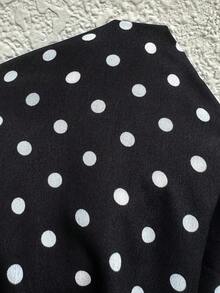 Sunnyshic Black Polka Dot Print Lace Patchwork V-Neck Halter Backless Waist Tie Maxi Dress, Women's Spring/Summer , Elegant Vacation/Date/Wedding Guest, Minimalist Daily Wear - Black - View 8