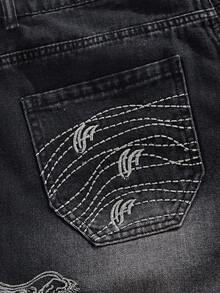 ROMWE MEN Street Life Teen Boys Elastic Waist Fashionable Versatile Straight Leg Casual Jeans - Black - View 9