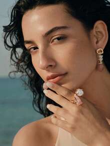 Opalesca Women's Open Ring,Pearl/Crystal,18K Gold-Plated,Summer/Beach/Prom/Party/Holiday/Vacation,Engagement/Wedding/Promise,For Mom/Women/Girl/Mother - Multicolor - View 3