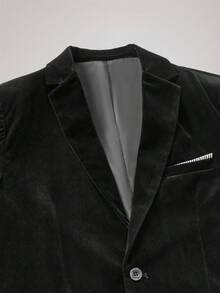 Officeau Men's Velvet Lapel Single-Breasted Suit Jacket - Black - View 4