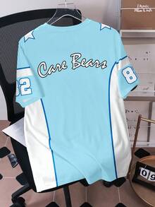 SHEIN X Care Bears Men's Letter & Cartoon Print Casual Round Neck Short Sleeve T-Shirt, Summer - White - View 2