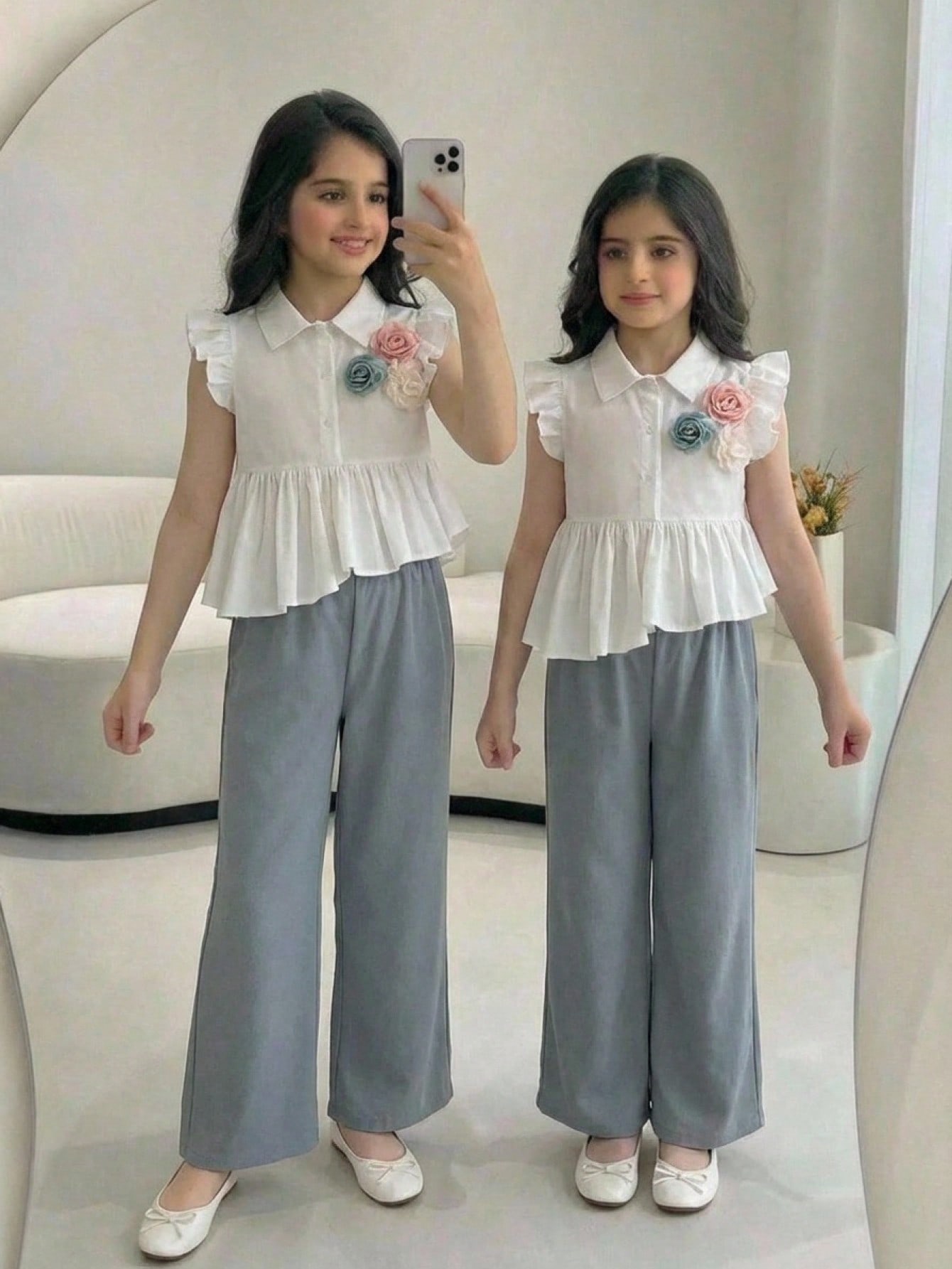 طقم قميص وبنطلون للفتيات المراهقات مزين بالأزهار،...