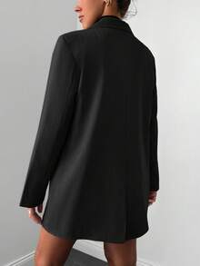 EURMUSE Notched Lapel Pinstripe Blazer - Dark Grey - View 2