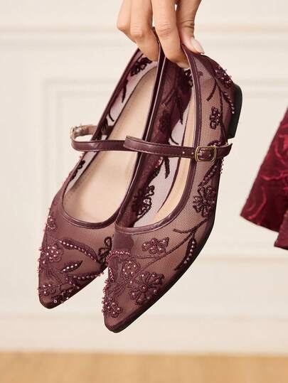 CUCCOO HITCHD Women's Fashion Floral Beaded Decor Buckle Design Loafers