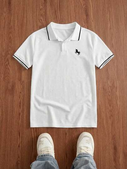 SWAVVY Men's Casual Commuter Striped Short Sleeve Knit Polo Shirt, Summer College Style Polo Mens Polo Shirt Unicorn Print Polo Golf Shirt College Style Pattern Polo Men Dog Print Clothing For Men White Polo Shirt