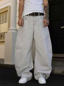 Manfinity ZONE917 Men's Casual Versatile Everyday Carry Pocket Button Fly Straight Leg Jeans - Grey - View 3