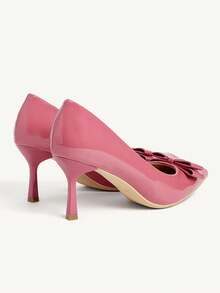 CUCCOO CHICEST 四季新款蝴蝶结尖头细跟中跟优雅通勤风简约舒适绿色漆皮女士高跟鞋，适合圣帕特里克节、圣诞节、约会、下午茶、职场时尚等场合。 - 西瓜紅 - 查看 9