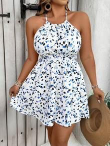 SHEIN PETITE 娇小女款春夏碎花褶皱腰A字休闲度假吊带裙 - 彩色 - 查看 1