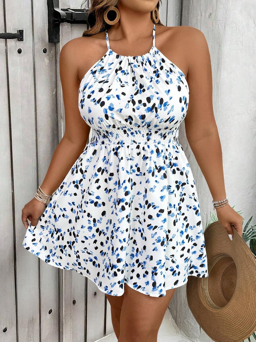 SHEIN PETITE 娇小女款春夏碎花褶皱腰A字休闲度假吊带裙 - 彩色 - 查看 1