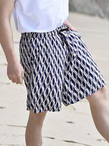 DAZY Men's All-Over Print Drawstring Waist Casual Beach Shorts, Summer - Royal Blue - View 3