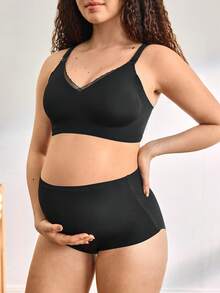 Women's Seamless Wavy Edge Mesh Supportive Removable Padded Maternity & Nursing Bra - Black - View 3