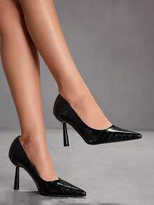 CUCCOO SZL 女士时尚酒红色尖头细高跟鞋，适合通勤、约会、派对、婚礼、圣诞节度假等场合。 - 黑色6 - 查看 8