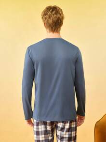 Notgurli Czarny, długi rękaw, męska koszulka nocna z nadrukiem "SLEEP" (miękka i wygodna) - Brudny niebieski - Zobacz 2