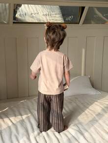 DAZY Toddler Boys' Crew Neck Contrast Stripe Comfortable 2 Pieces Pajama Set - Apricot - View 10