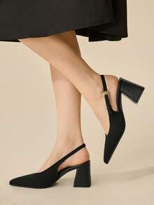 CUCCOO BASICS Women's Fashion Open Heel Pointed Toe Chunky Mid-Heel Pumps, Classic Minimalist Design For Commuting, Dating, Party, Holiday, Wedding - Vintage Black - View 6