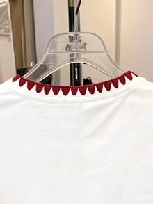 Tween Girls' Round Neck Heart Print Casual Versatile Daily Wear Short Sleeve T-Shirt - White - View 4