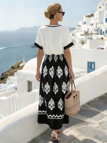 Breezaya Cinched Waist Flared Casual Skirt For Women Boho Skirts For Women Elegant Skirt Bohemian Skirt Summer Skirt - Black - View 3