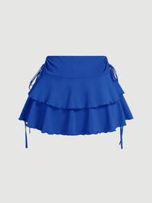SHEIN MOD Falda casual y versátil para citas con diseño plisado y retorcido de unicolor para mujer - azul real - Ver 2