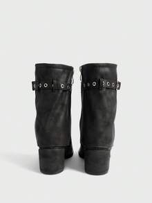 Sugerpunk Women's Fashion Versatile Commute Adjustable Buckle Chunky Heel Ankle Boots - Black - View 3