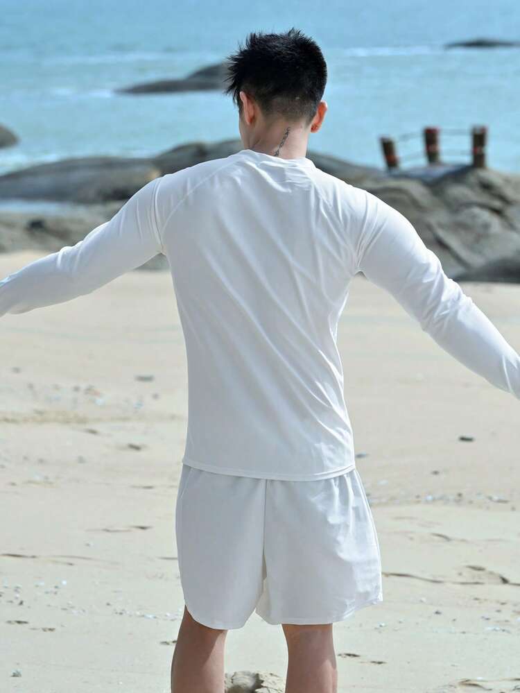 Men's Summer Letter Print Zip-Up Cardigan With Shorts Beach Outfit